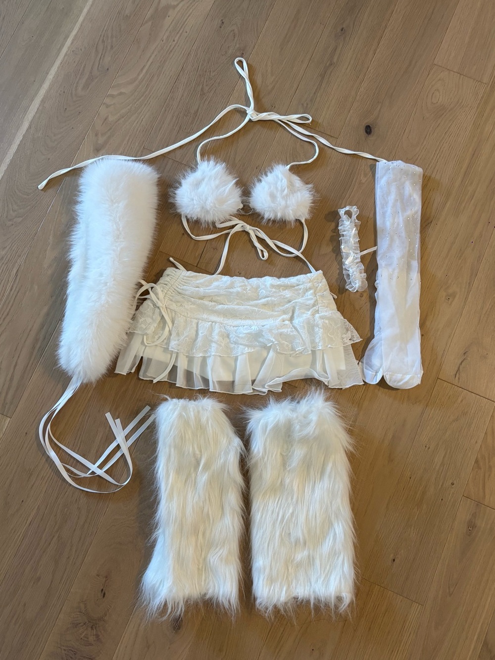 White Faux Fur Angel/Festival/Rave set